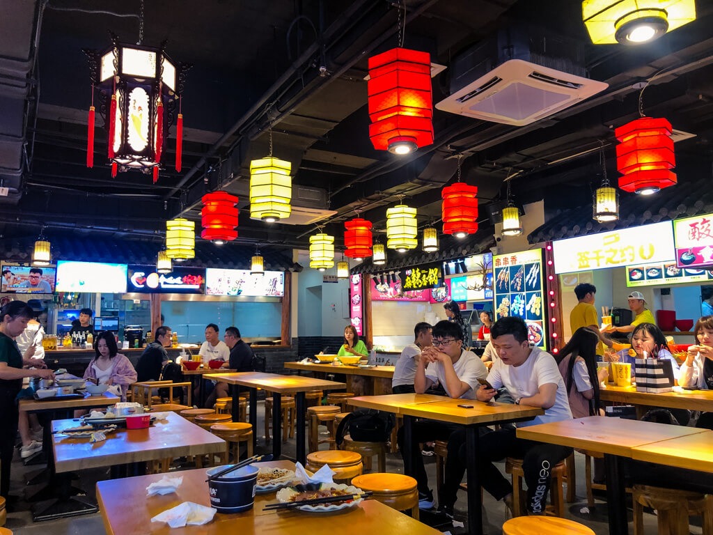 Eating in a shopping center in Shanghai