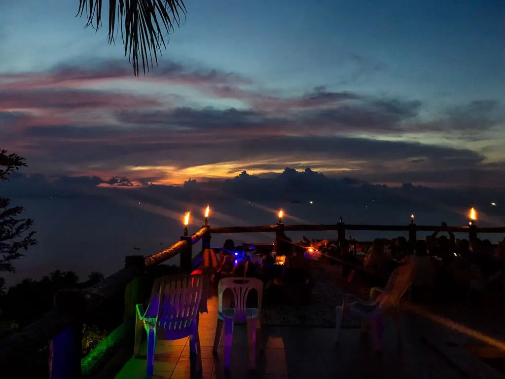 A viewpoint bar in Koh Phangan after dusk