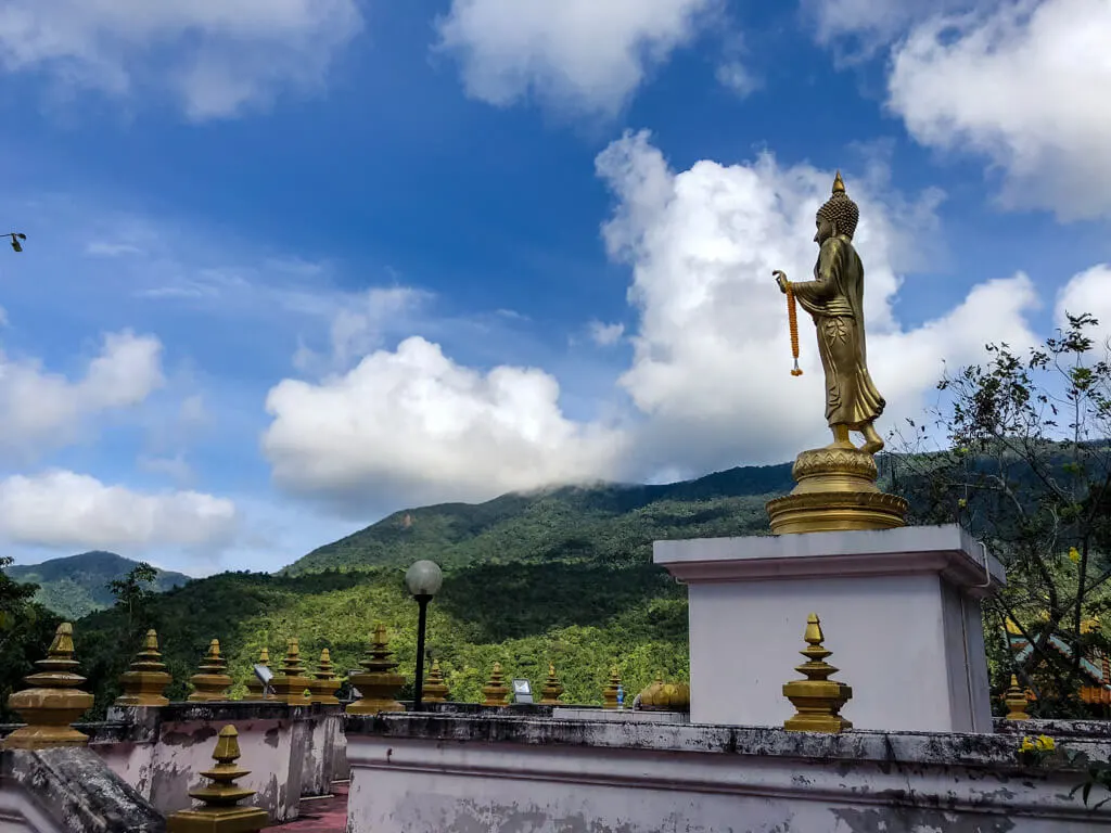 A golden statue with a view