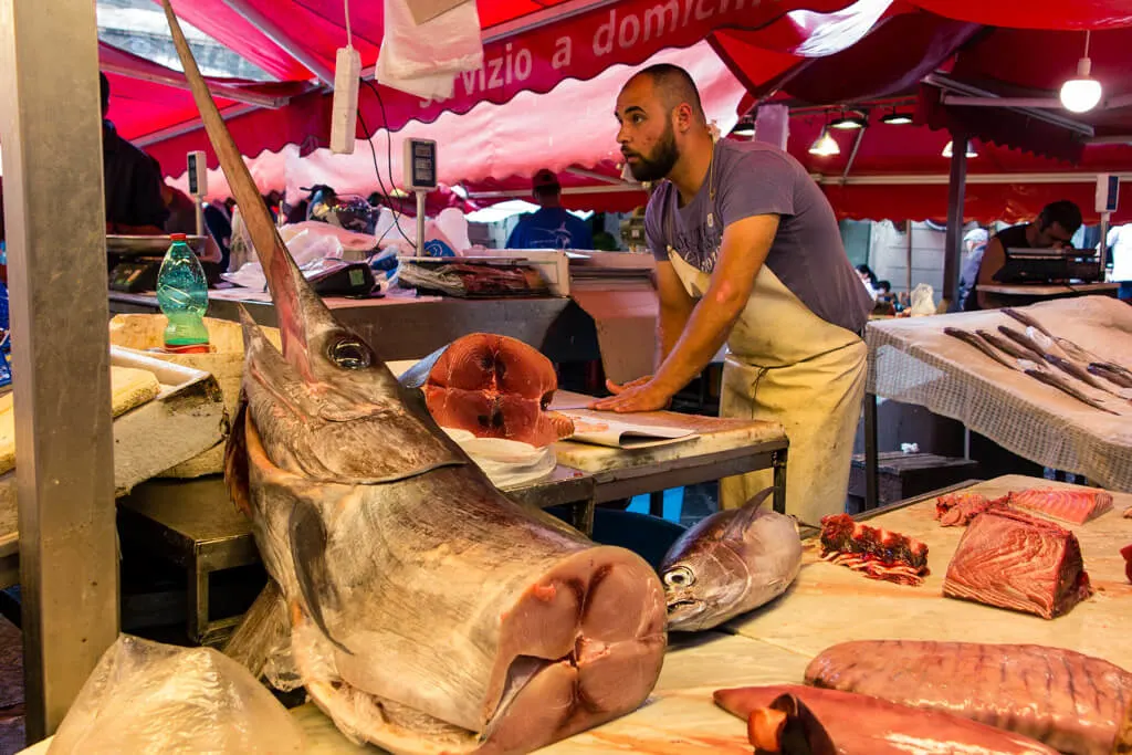 Fish being cut at Catania fish market