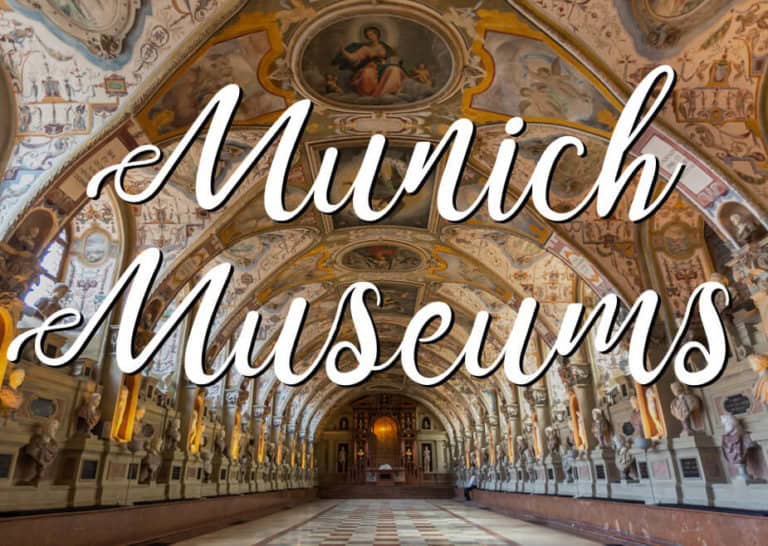 Interior of Munich Residence Castle Museum with a text overlay saying "Munich Museums"