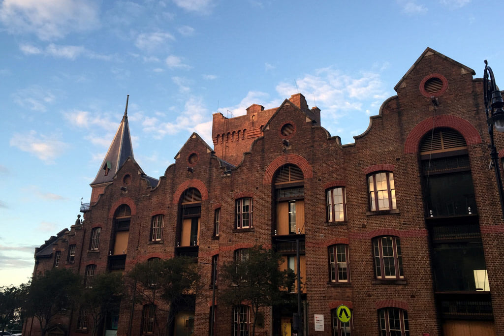 Old brick houses of the Rocks neighborhood in Sydney