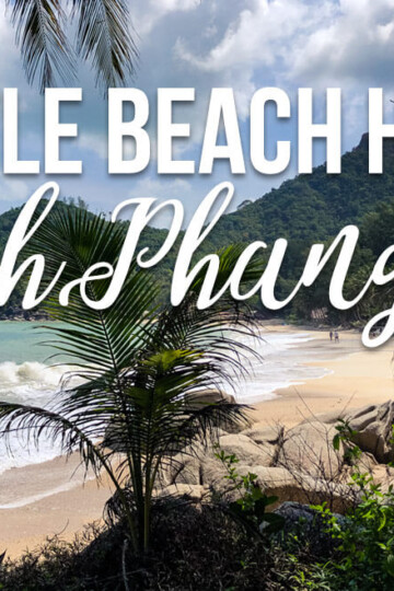 Beach view with text overlay saying "Bottle Beach Hikes Koh Phangan"