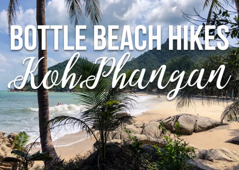 Beach view with text overlay saying "Bottle Beach Hikes Koh Phangan"