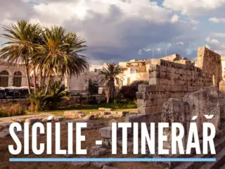 Fotka antických ruin v Sicílii s textem: Sicílie - itinerář