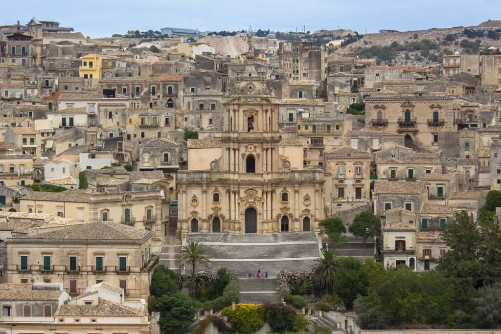 View of Modica, Sicily, with Chiesa di San Giorgio church in the middle