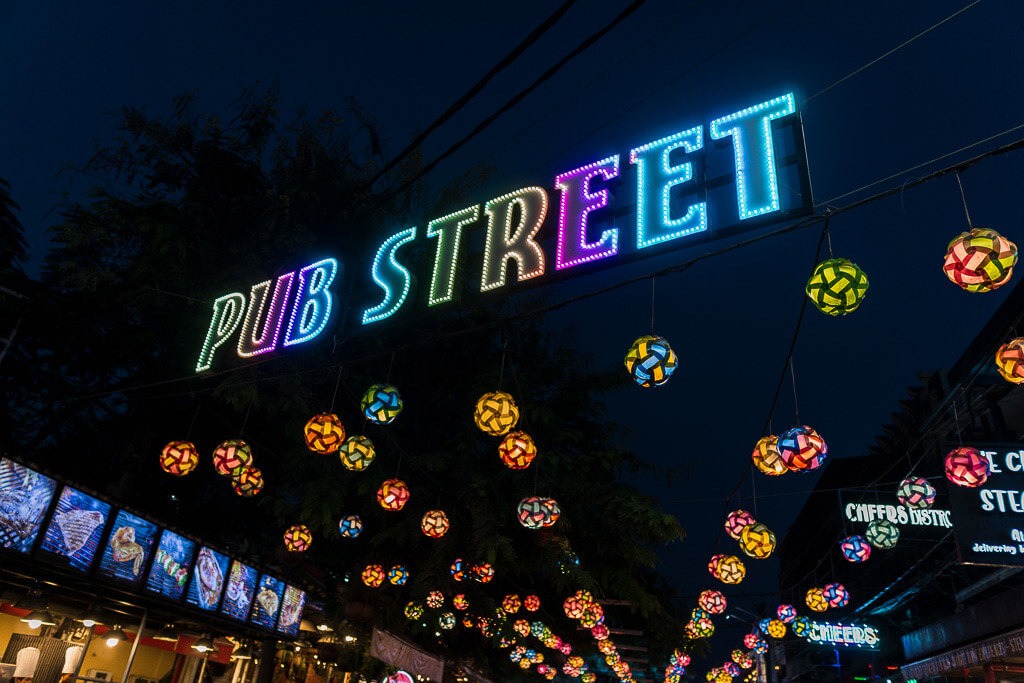 Pub Street neon sign in Siem Reap Cambodia