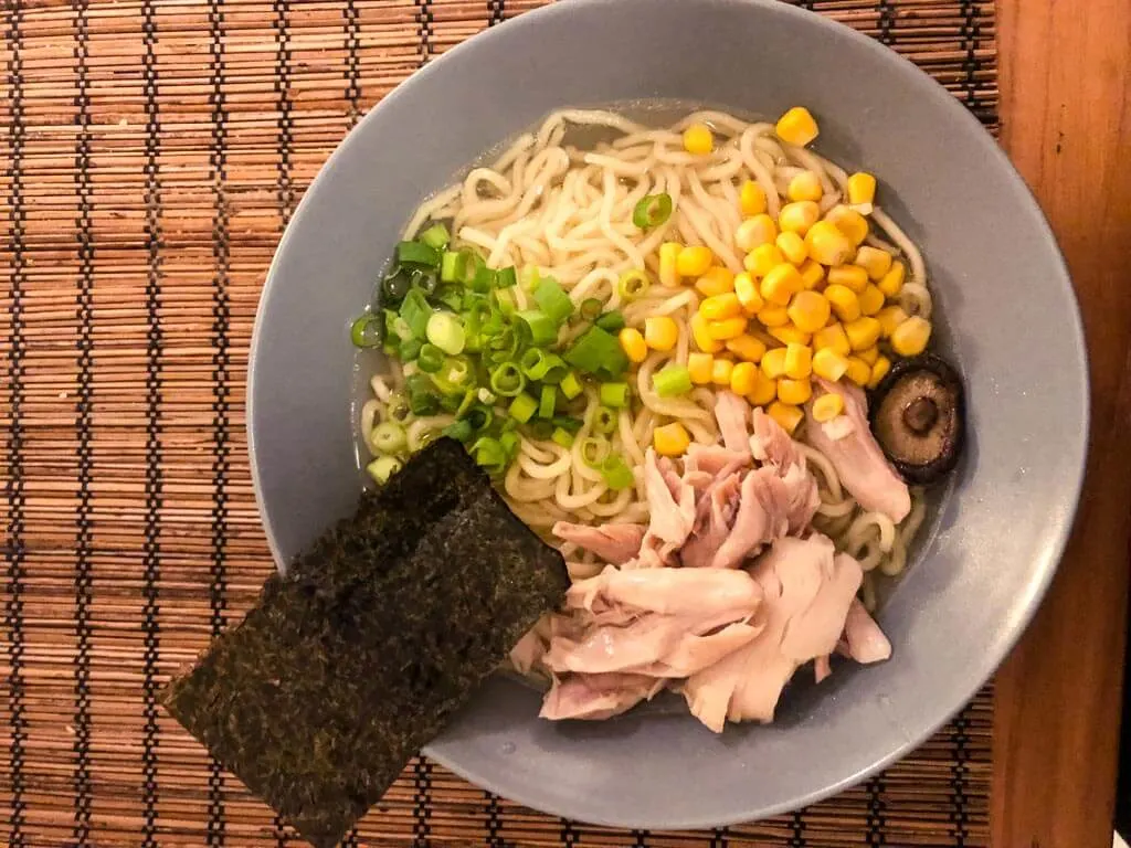 View of homemade Ramen soup