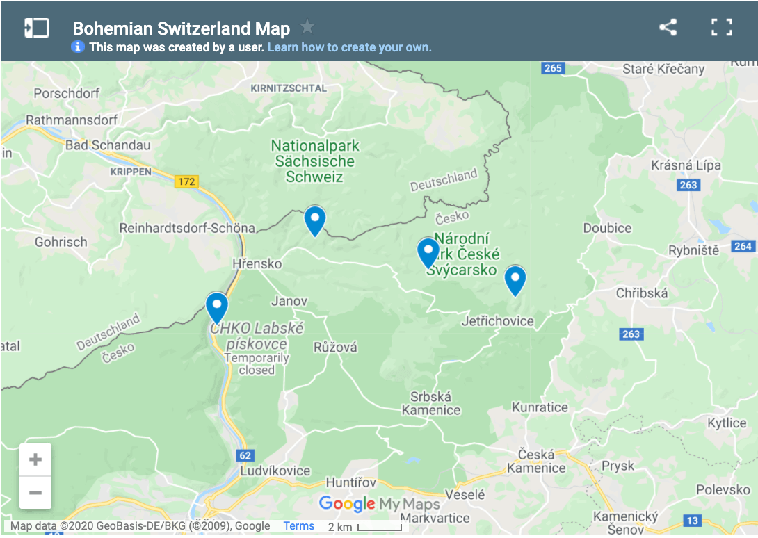 Map of Bohemian Switzerland in the Czech Republic