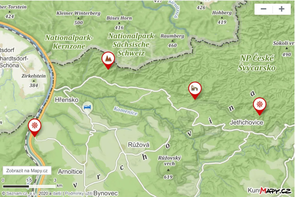 Mapa vyhlídek v národním parku České Švýcarsko
