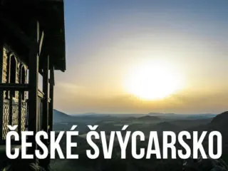 Výhled na krajinu s textem: České Švýcarsko