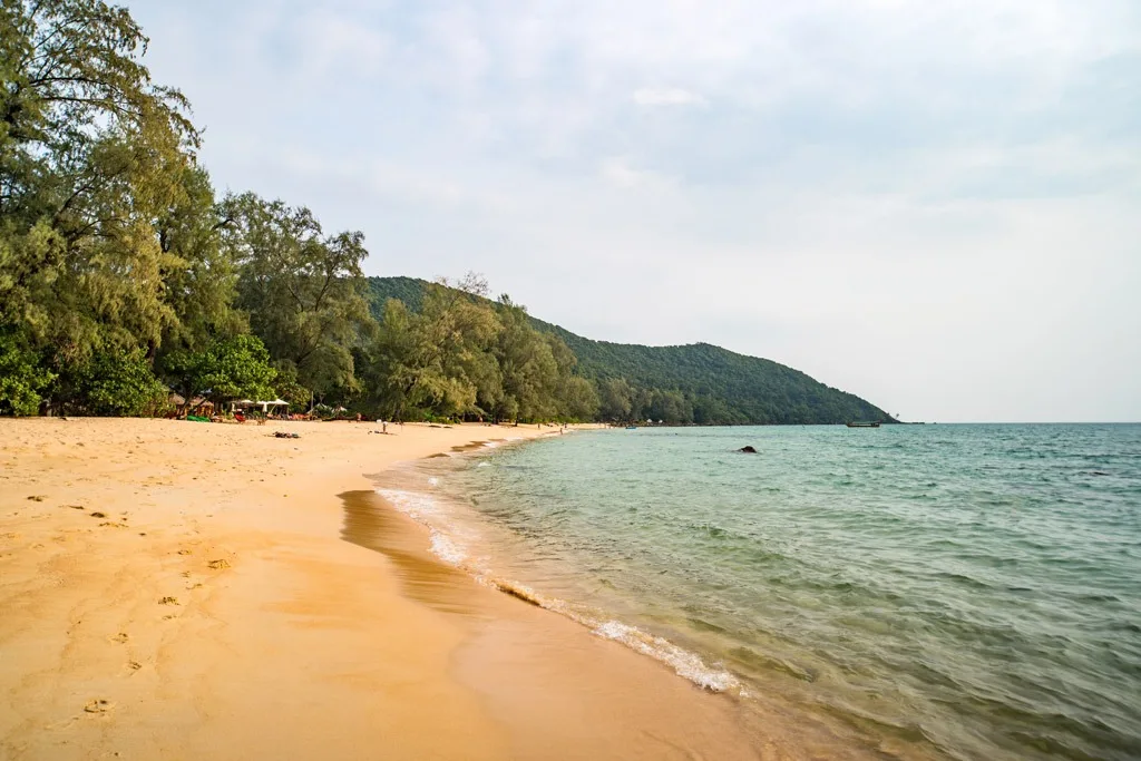 Beach with light brown sand in Koh Rong Sanloem Cambodia