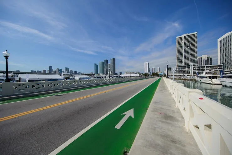 Bike lane on Venetian Causeway in Miami