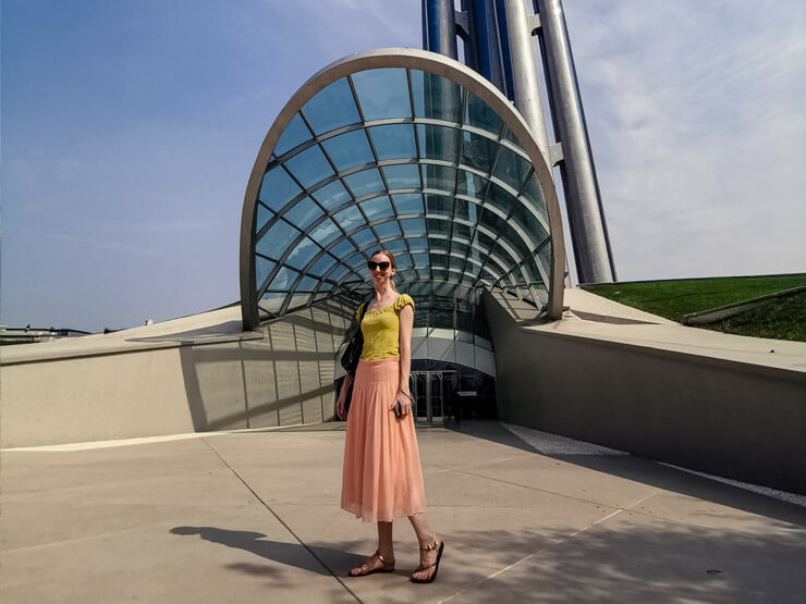 Posing in Beijing, China, wearing a midi skirt