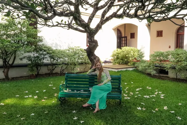 Chilling on a bench wearing a long skirt in India