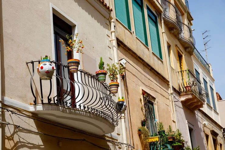 View of cute balconies in Taormina, Sicily