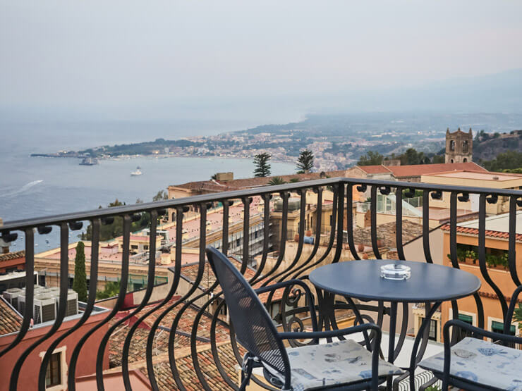 Balcony with a view of the sea in Taormina Sicily