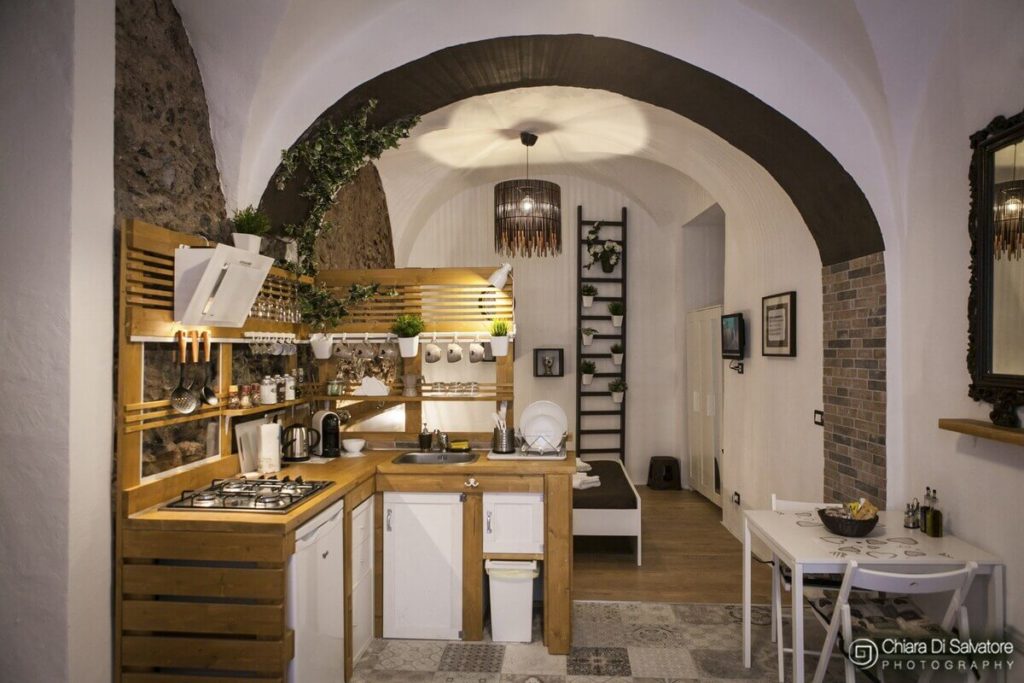Cave-like interior of an Airbnb apartment in Catania Italy