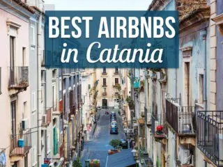 View of Catania apartments in Sicily with text overlay: Best Airbnbs in Catania