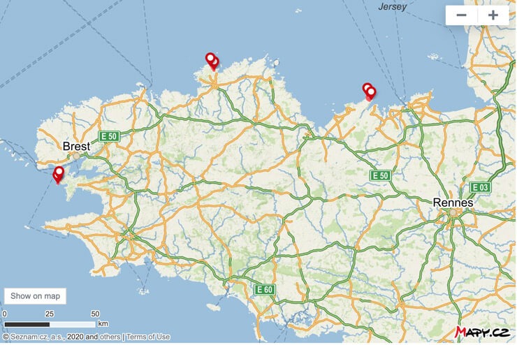 Brittany map of coastal hikes