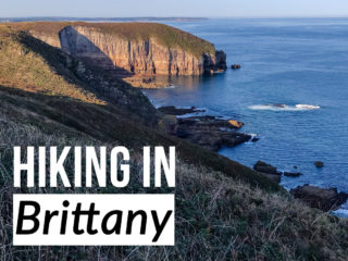 Cliff views with text overlay: Hiking in Brittany