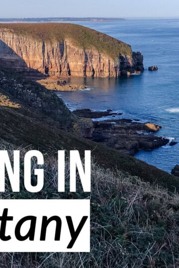 Cliff views with text overlay: Hiking in Brittany