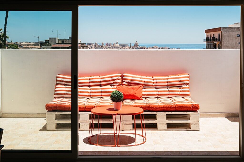 View of the sea from the rooftop of a penthouse in Catania Sicily