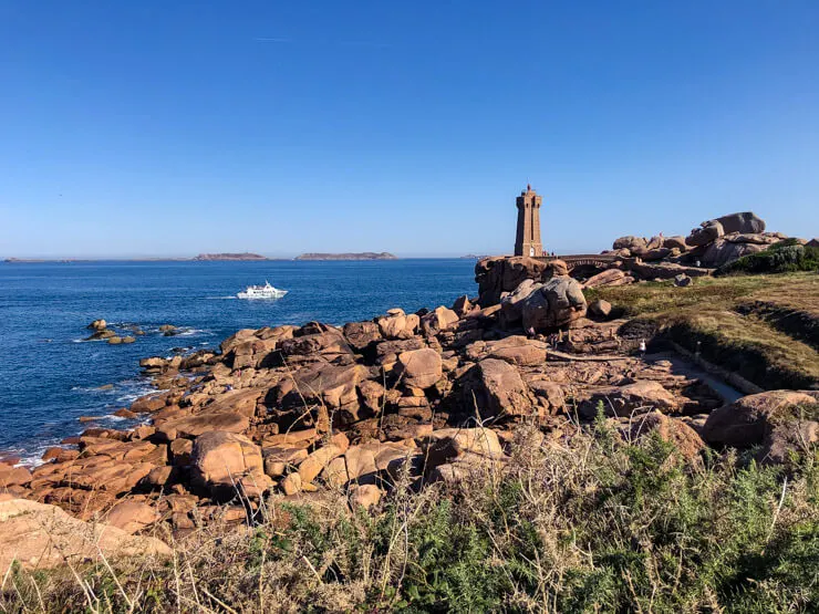 A lighthouse on the Pink Granite Coast built from pink rock