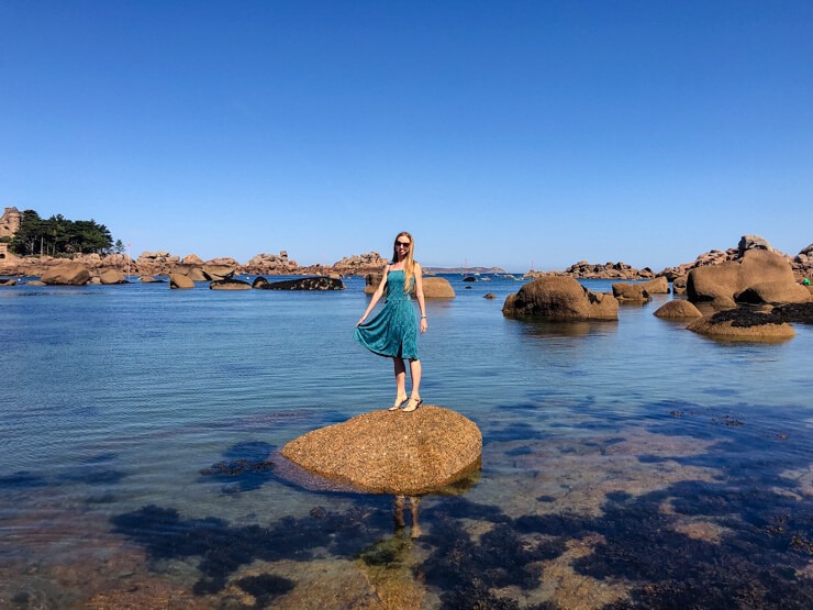 Veronika posing on a rock in Ploumanac'h Brittany