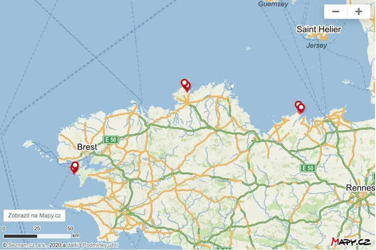 Mapa procházek Bretaní