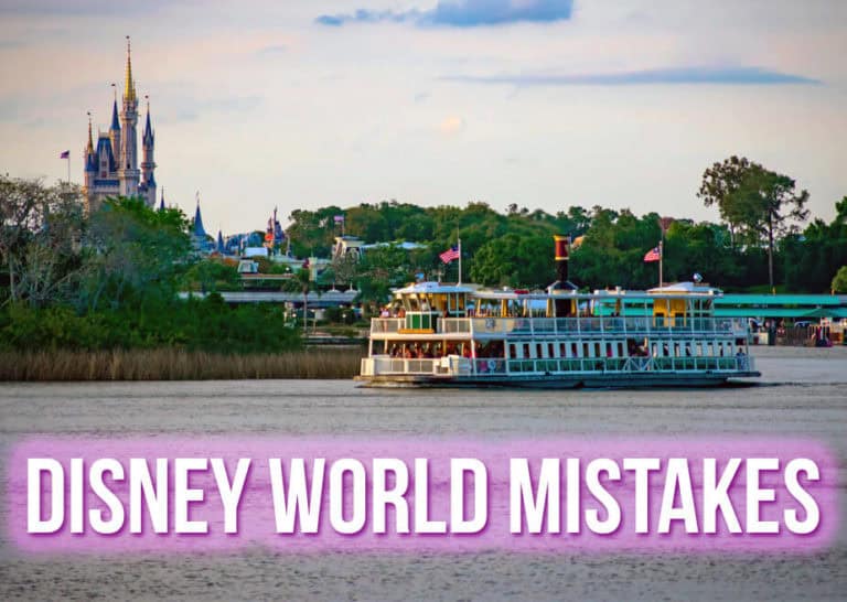 Magic Kingdom view with text overlay: Disney World Mistakes