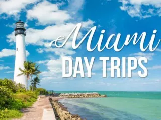 A lighthouse in Florida with text overlay: Miami Day Trips