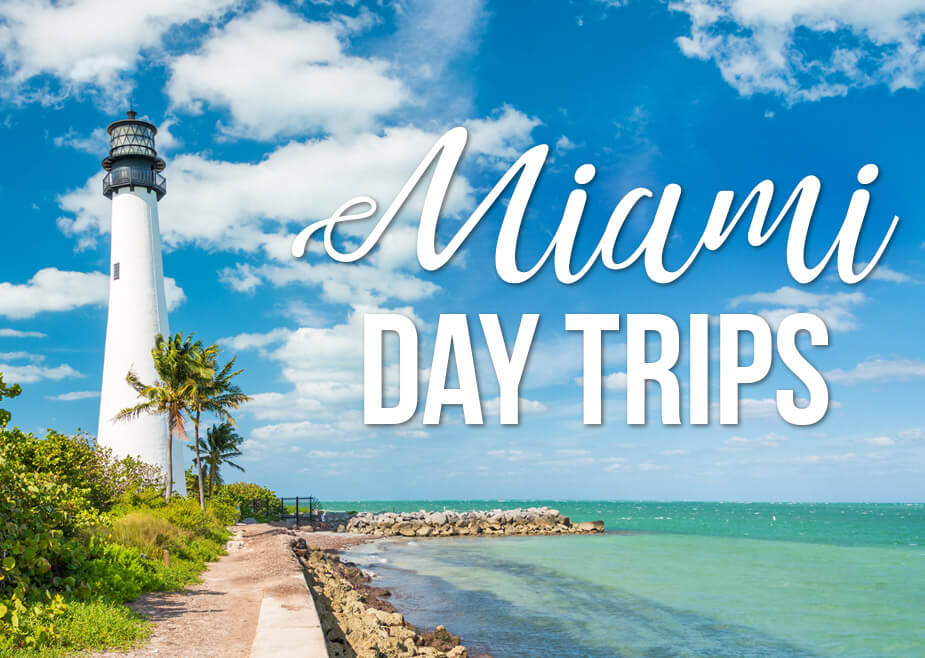 A lighthouse in Florida with text overlay: Miami Day Trips