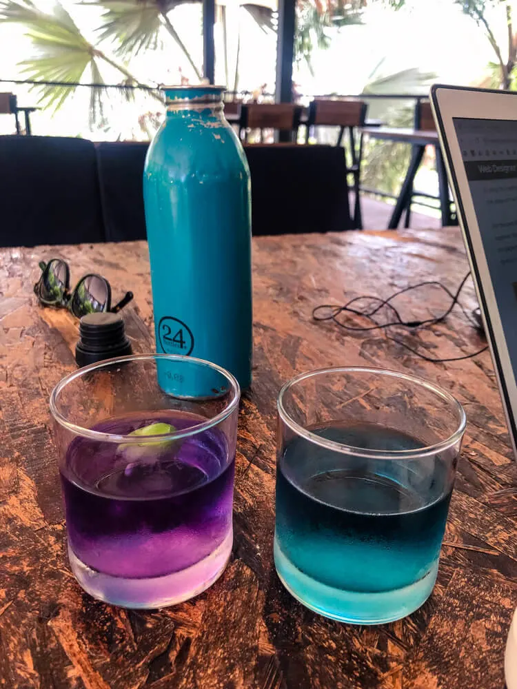 Glasses of Thai Butterfly Pea Tea