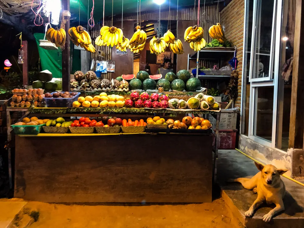 Fruit stand with exotic fruits