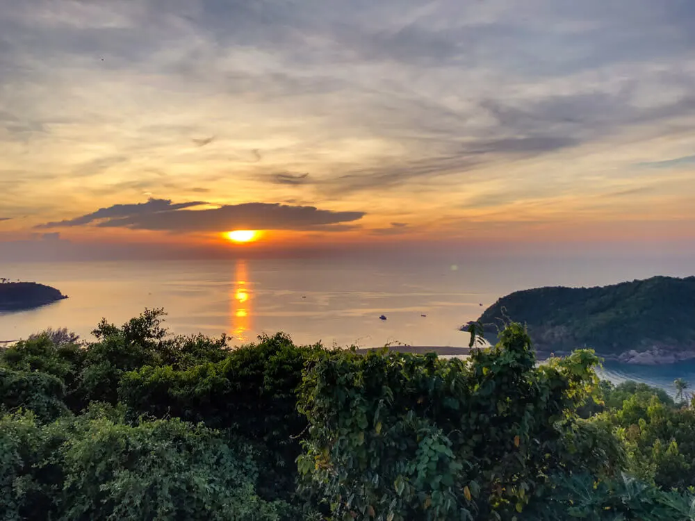 View of sunset from a viewpoint in Koh Phangan Thailand