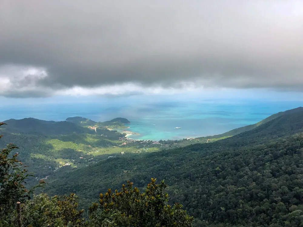 View of a bay in Koh Phangan Thailand from a mountain peak