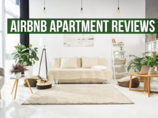 Interior with text overlay: Airbnb Apartment Reviews