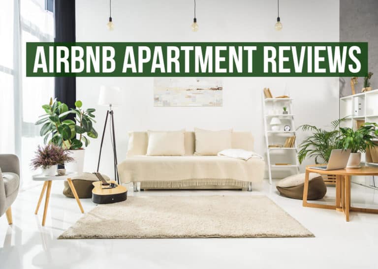 Interior with text overlay: Airbnb Apartment Reviews