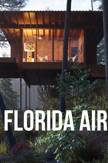Treehouse in a forest with text overlay: Cool Florida Airbnbs