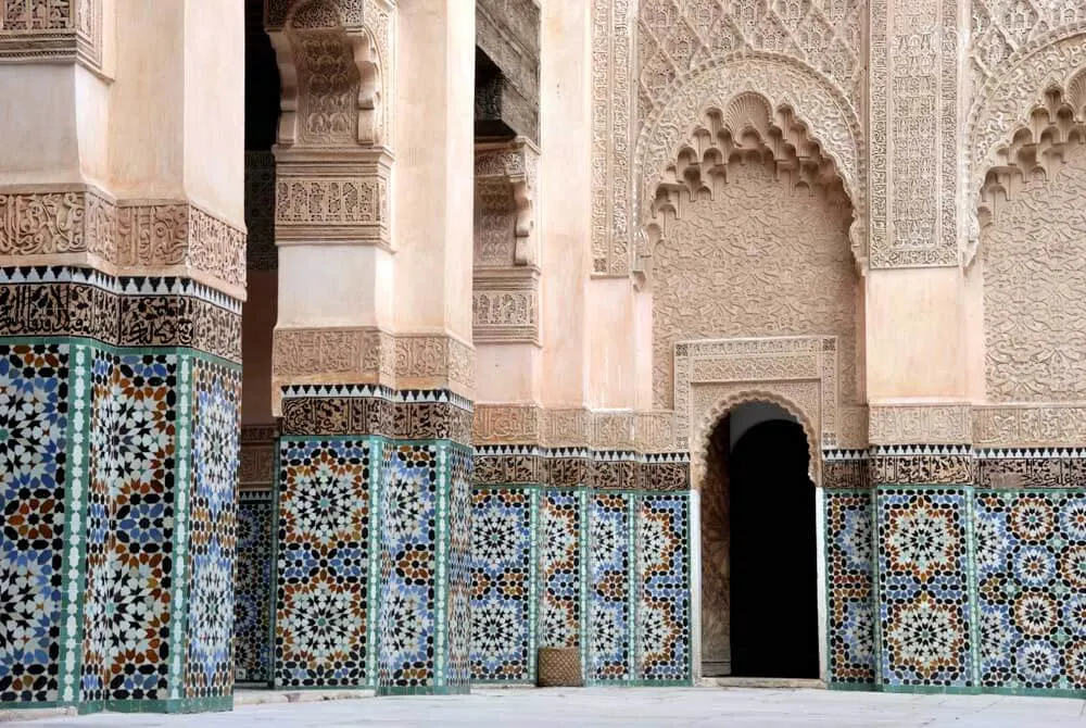 Ornate tilework at an ancient college in Marrakech