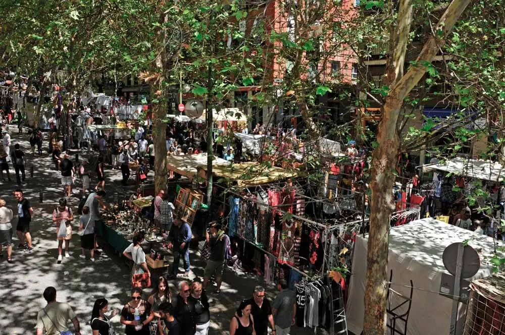 Flea market in Madrid on a sunny day