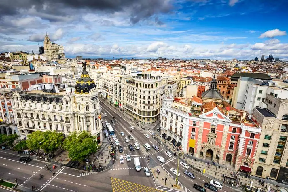 Aerial view of Madrid's most famous boulevard: Gran Vía