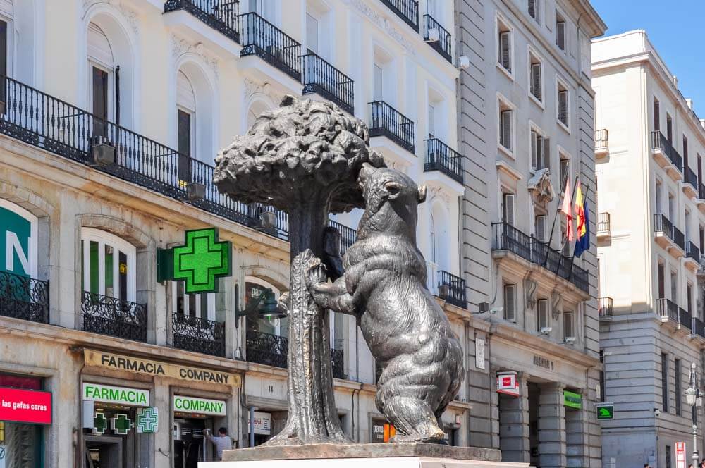 The symbol of Madrid: a statue of a bear with a strawberry tree