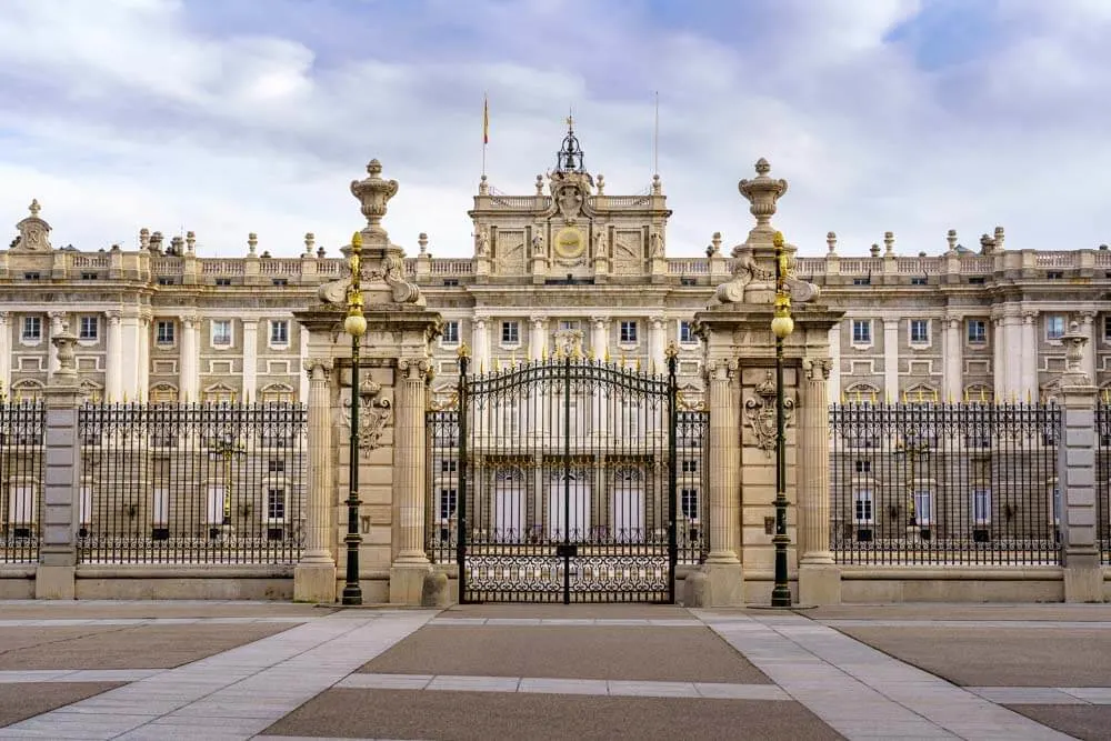Royal Palace in Madrid with its gate closed