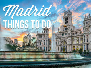 A palace and a fountain with a text overlay: Madrid Things to Do