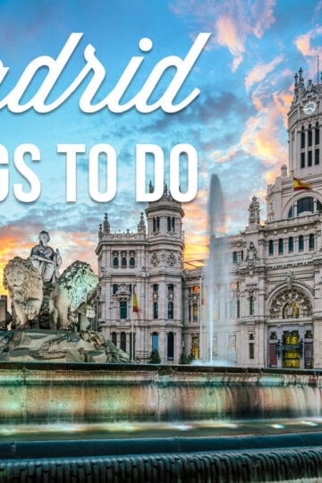 A palace and a fountain with a text overlay: Madrid Things to Do