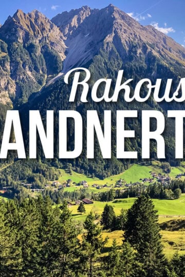 Pohled na alpské údolí s textem: Rakousko, Brandnertal