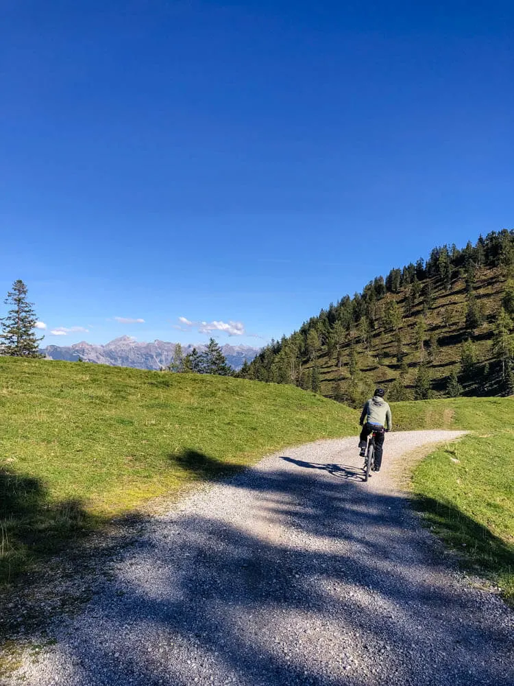 A mountain biker riding in the Alps