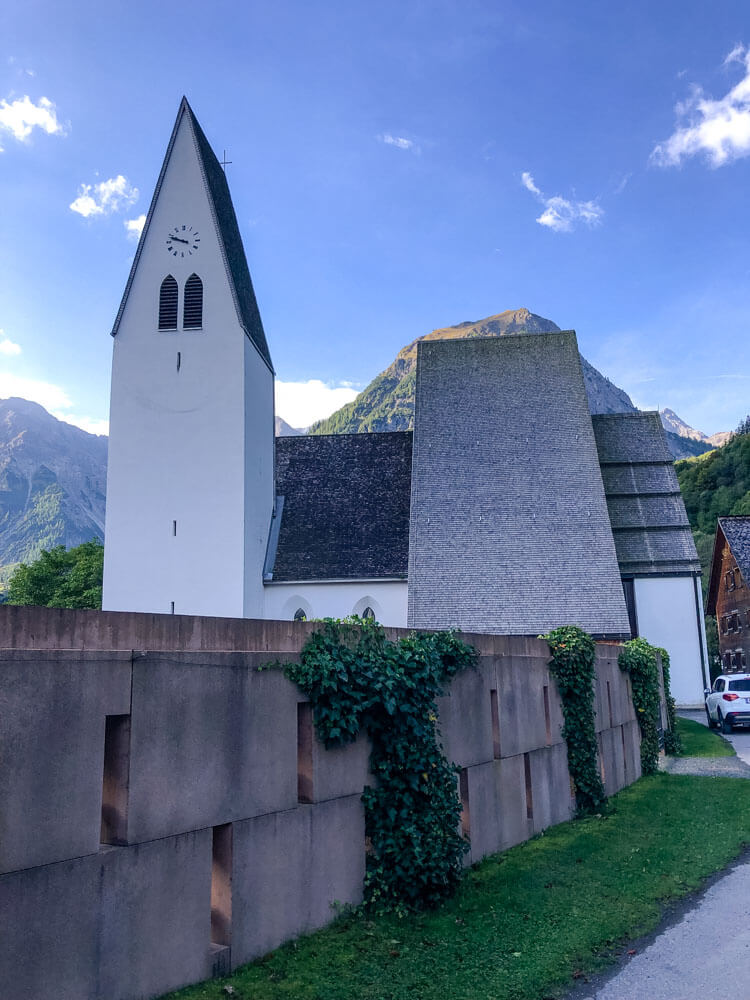 Modern church in Brand, an alpine village in Austria